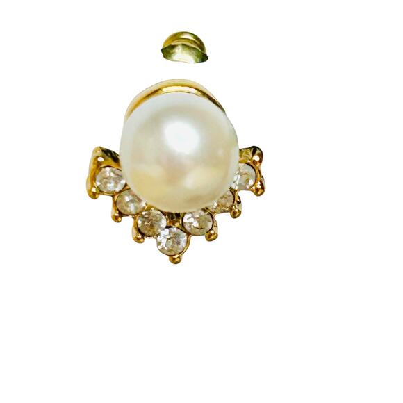 Dainty Glam Faux Pearl Rhinestone Gold Tone Earrings - Picture 3 of 4
